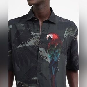 Rare RabbitStyle Parrot Dark Grey Animal Print Shirt